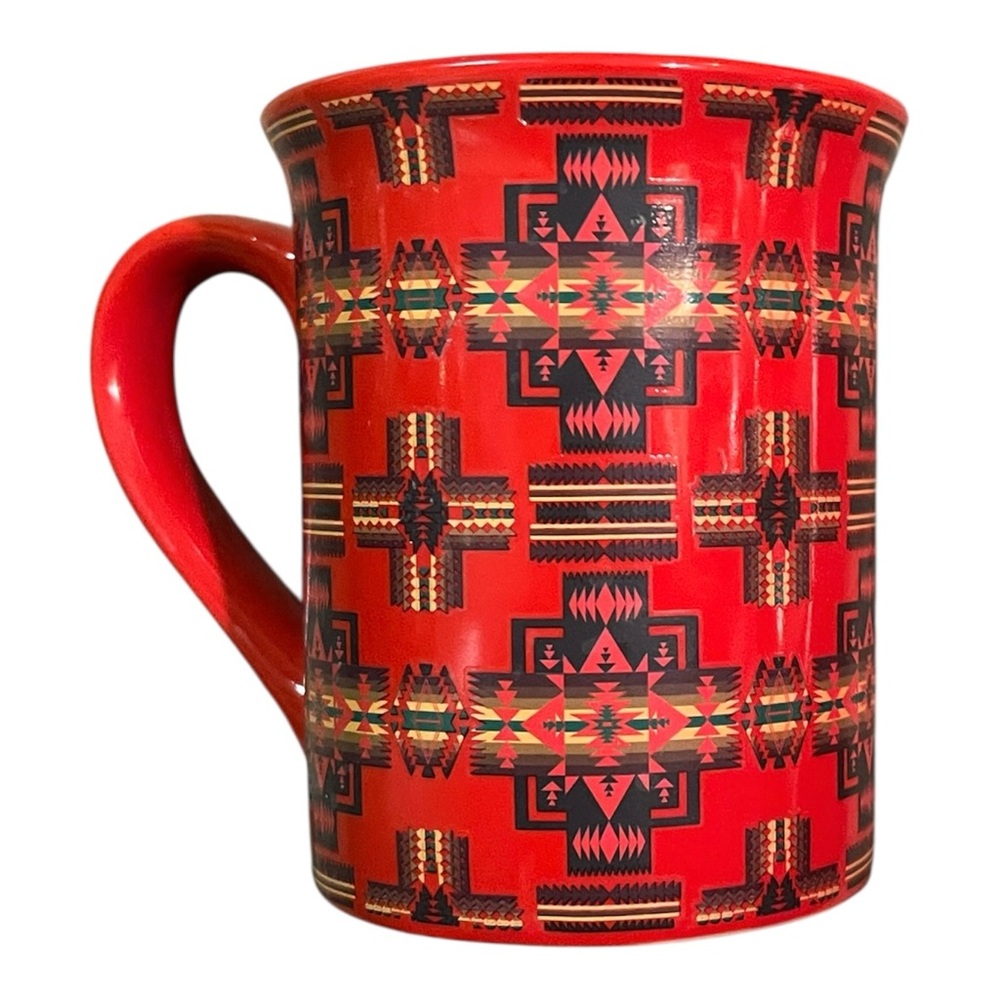 Southwestern design oversized Red Ceramic coffee/tea Mug gift unmarked